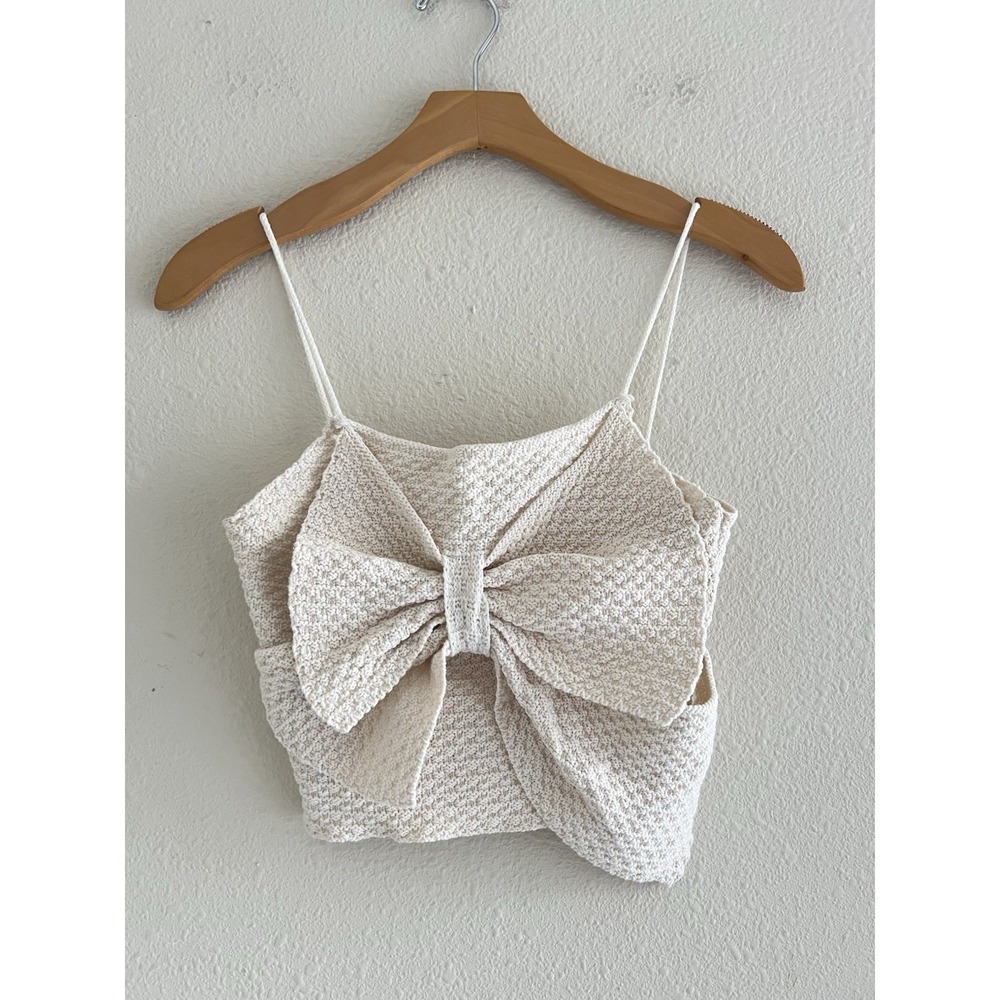 Nisan Crochet Chunky Bow Front Crop Top Small Boho Festival Coquette